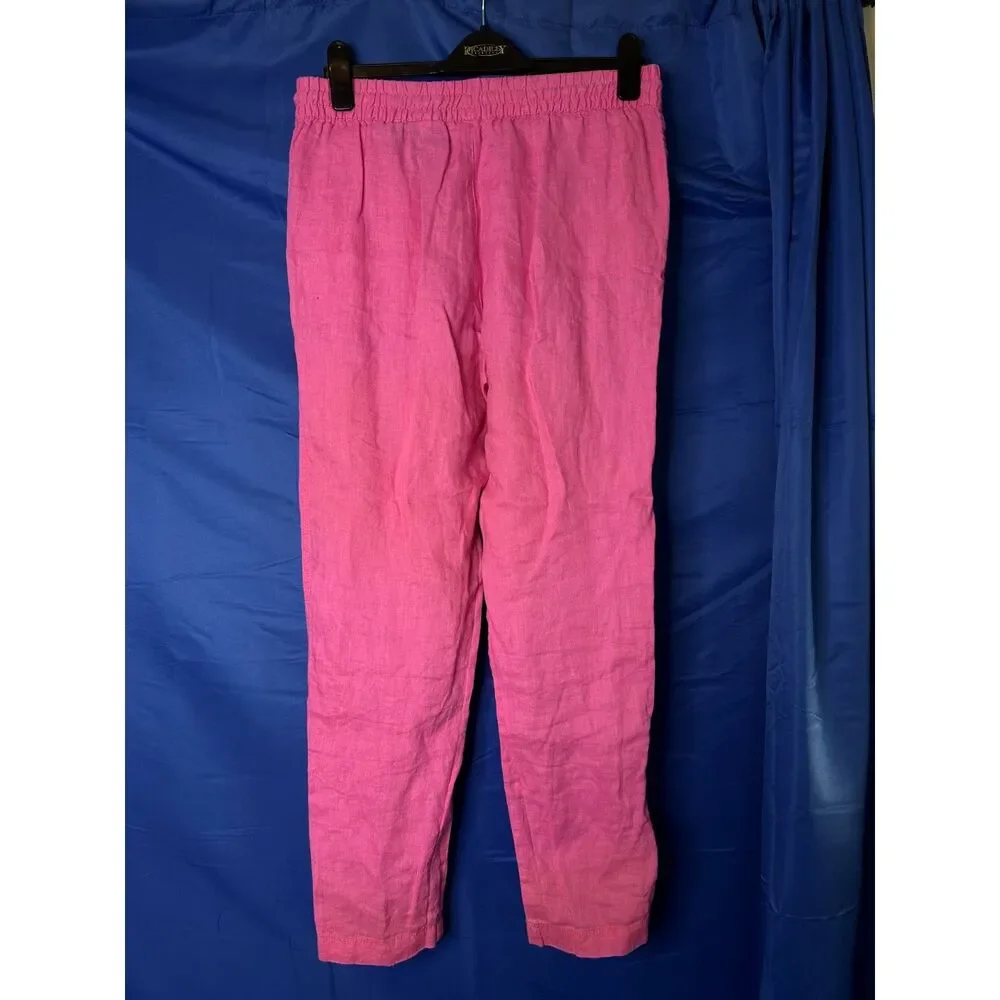 H&M Womens Hot Pink Linen Pants Sz M Breathable Barbiecore Vacay Resort Cruise